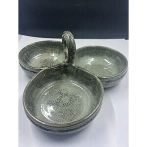 Vintage A.R. Cole Pottery 3 Bowl Nut Dish Green glaze Sanford NC